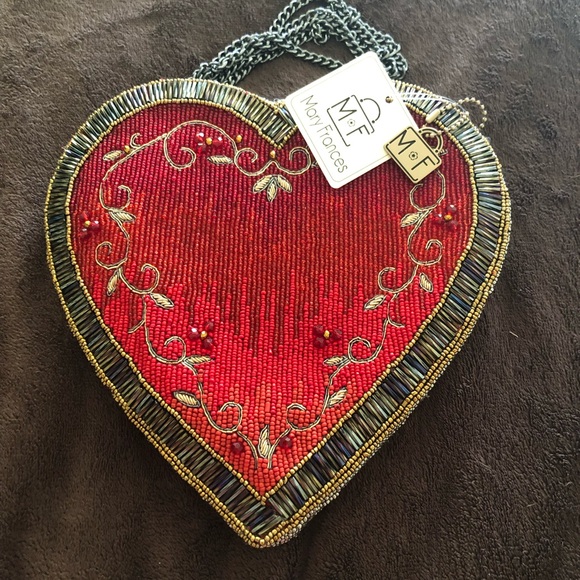 NWT Mary Frances red beaded Kind Heart handbag crossbody [Firm] - Picture 5 of 6
